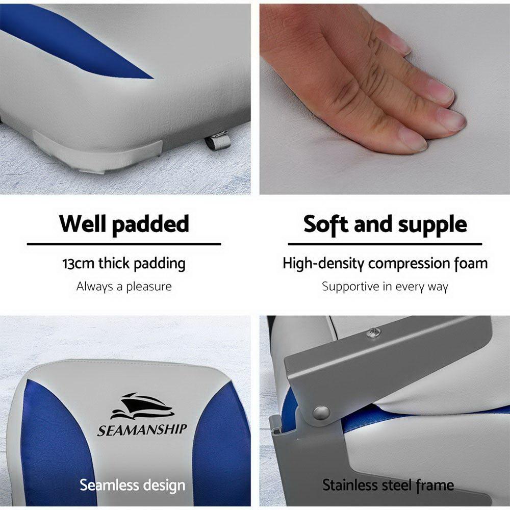 Ensemble de 2 sièges de bateau pivotants et pliables - Gris et bleu