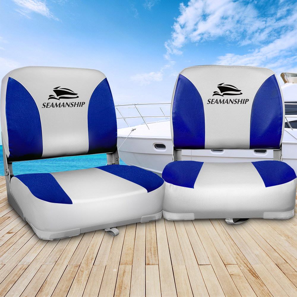 Ensemble de 2 sièges de bateau pivotants et pliables - Gris et bleu
