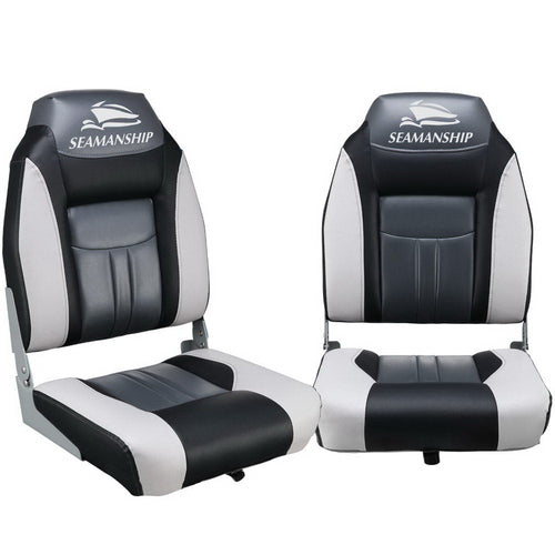 Ensemble de 2 sièges de bateau pivotants et pliables - Gris et noir