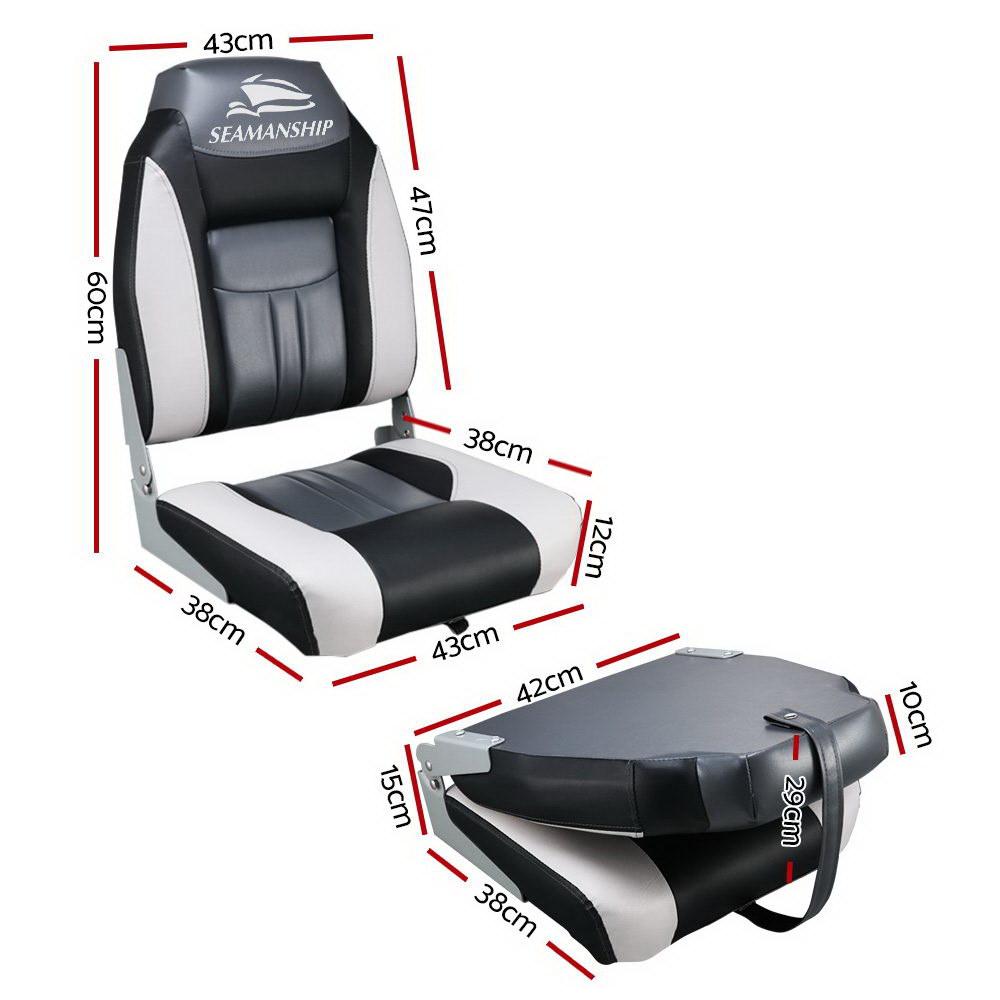 Ensemble de 2 sièges de bateau pivotants et pliables - Gris et noir
