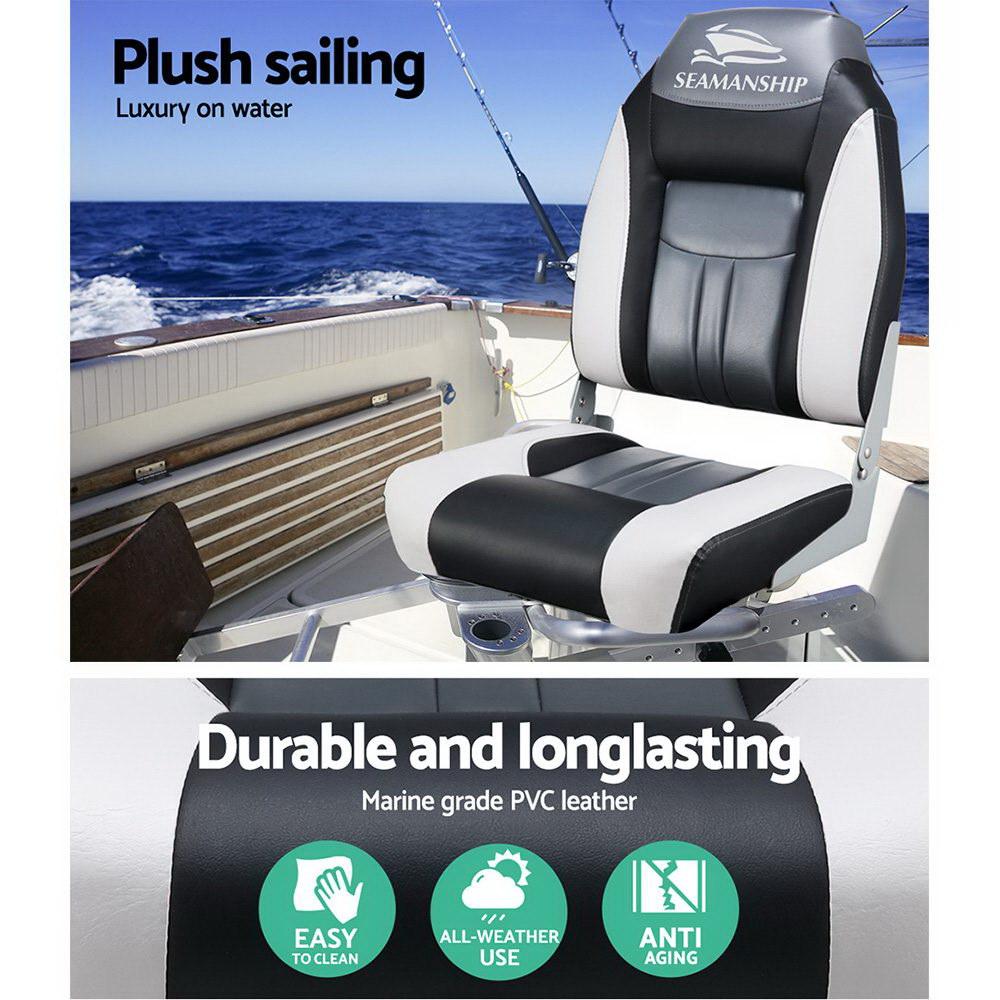 Ensemble de 2 sièges de bateau pivotants et pliables - Gris et noir