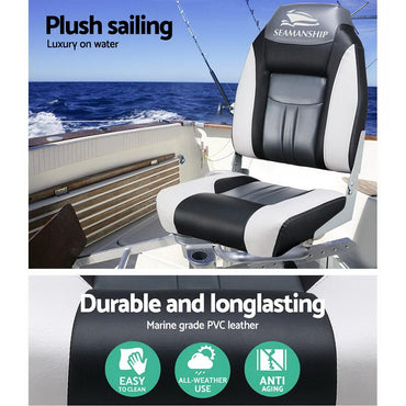 Ensemble de 2 sièges de bateau pivotants et pliables - Gris et noir