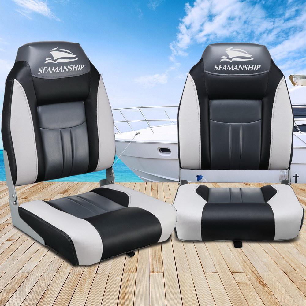 Ensemble de 2 sièges de bateau pivotants et pliables - Gris et noir