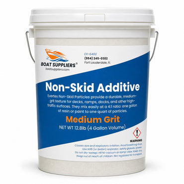 Boat Suppliers non-skid additive, medium grit, 4 gallon pail (12.8 lb net) of medium sand-grade polymer particles for mixing into gelcoat or deck paint