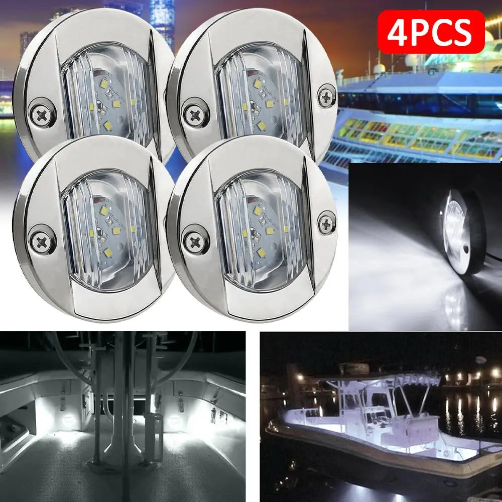 Lot de 4 feux arrière LED ronds pour tableau arrière de bateau, 12 V CC, blanc froid