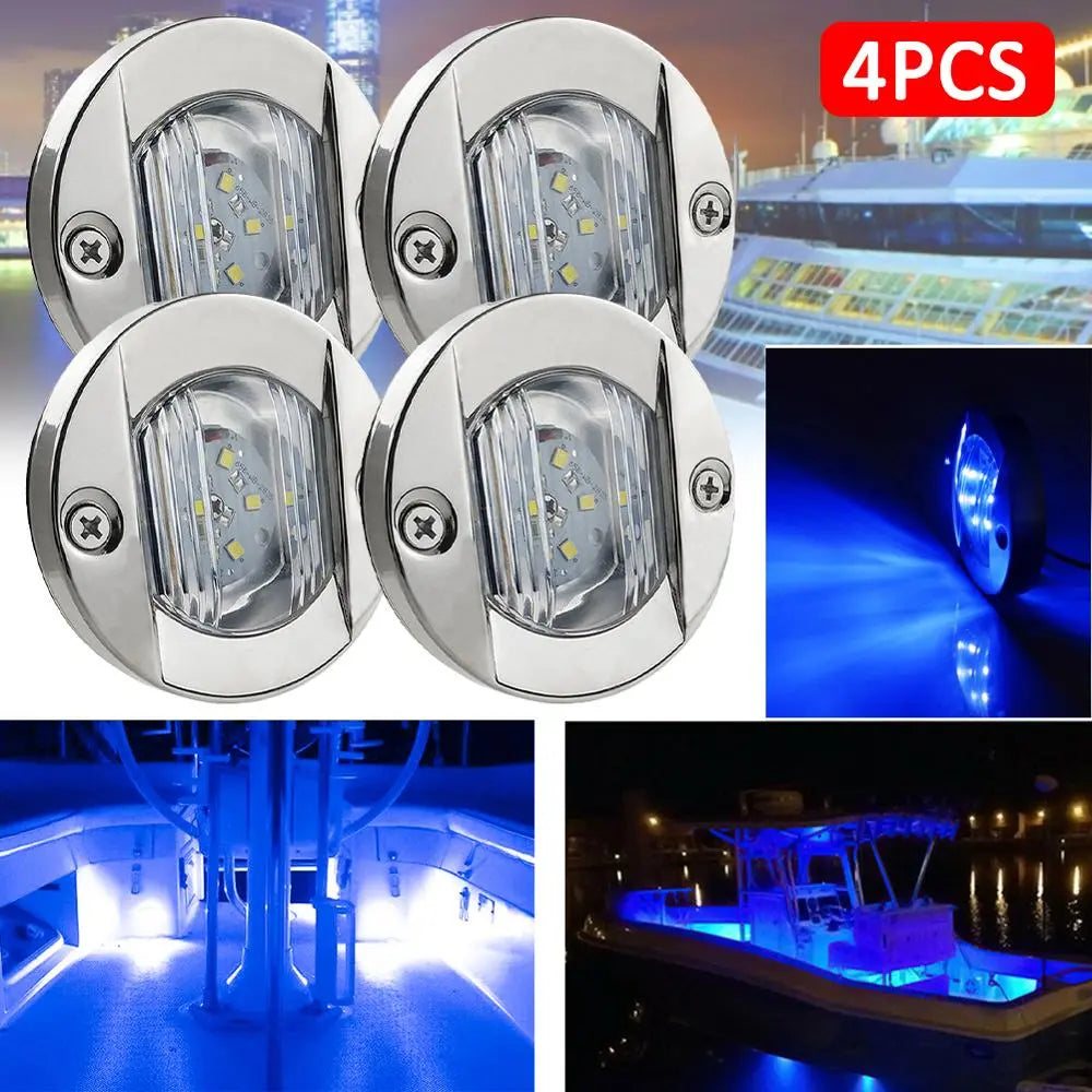Lot de 4 feux arrière LED ronds pour tableau arrière de bateau, 12 V CC, blanc froid