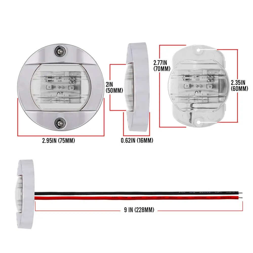 Lot de 4 feux arrière LED ronds pour tableau arrière de bateau, 12 V CC, blanc froid