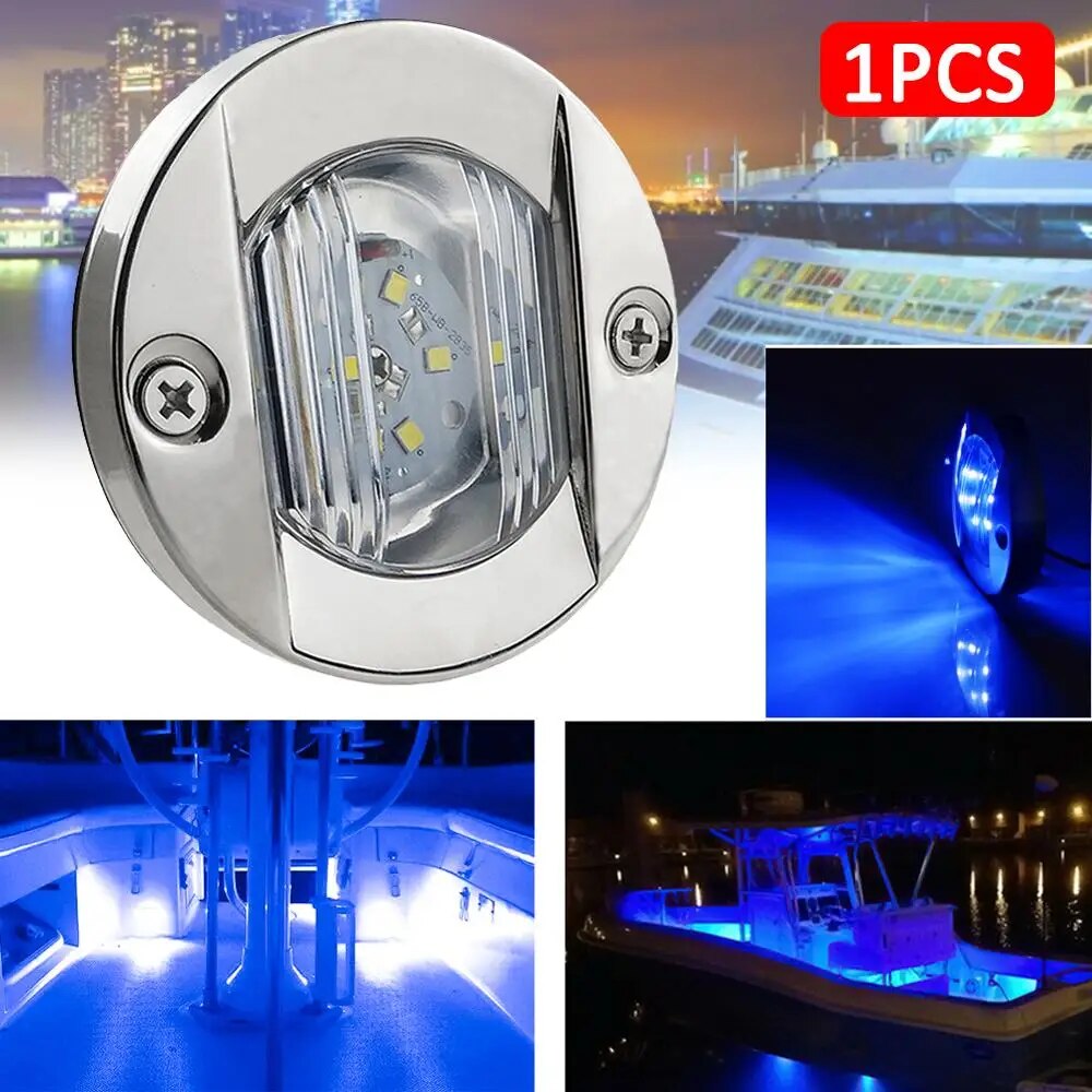 Lot de 4 feux arrière LED ronds pour tableau arrière de bateau, 12 V CC, blanc froid