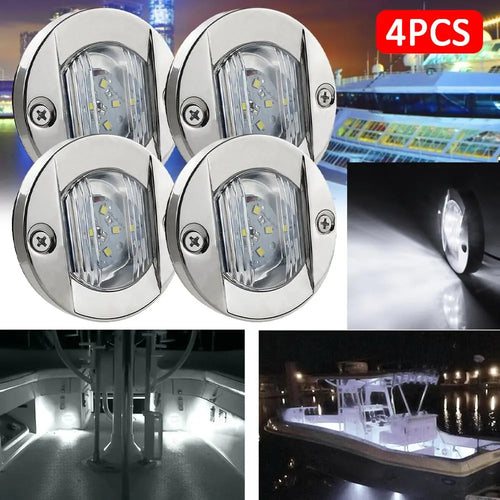 Lot de 4 feux arrière LED ronds pour tableau arrière de bateau, 12 V CC, blanc froid