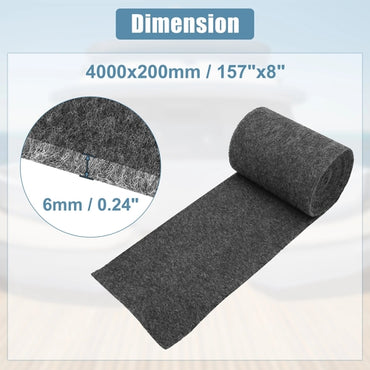 Dimension graphic of the gray boat carpet decking mat measuring 4000x200mm (157 x 8 inch) and 6mm thick