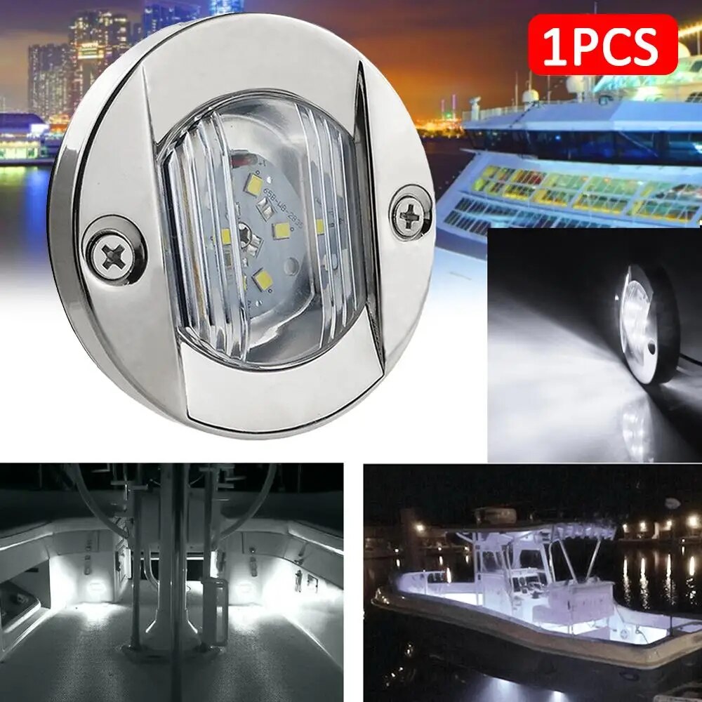 Lot de 4 feux arrière LED ronds pour tableau arrière de bateau, 12 V CC, blanc froid