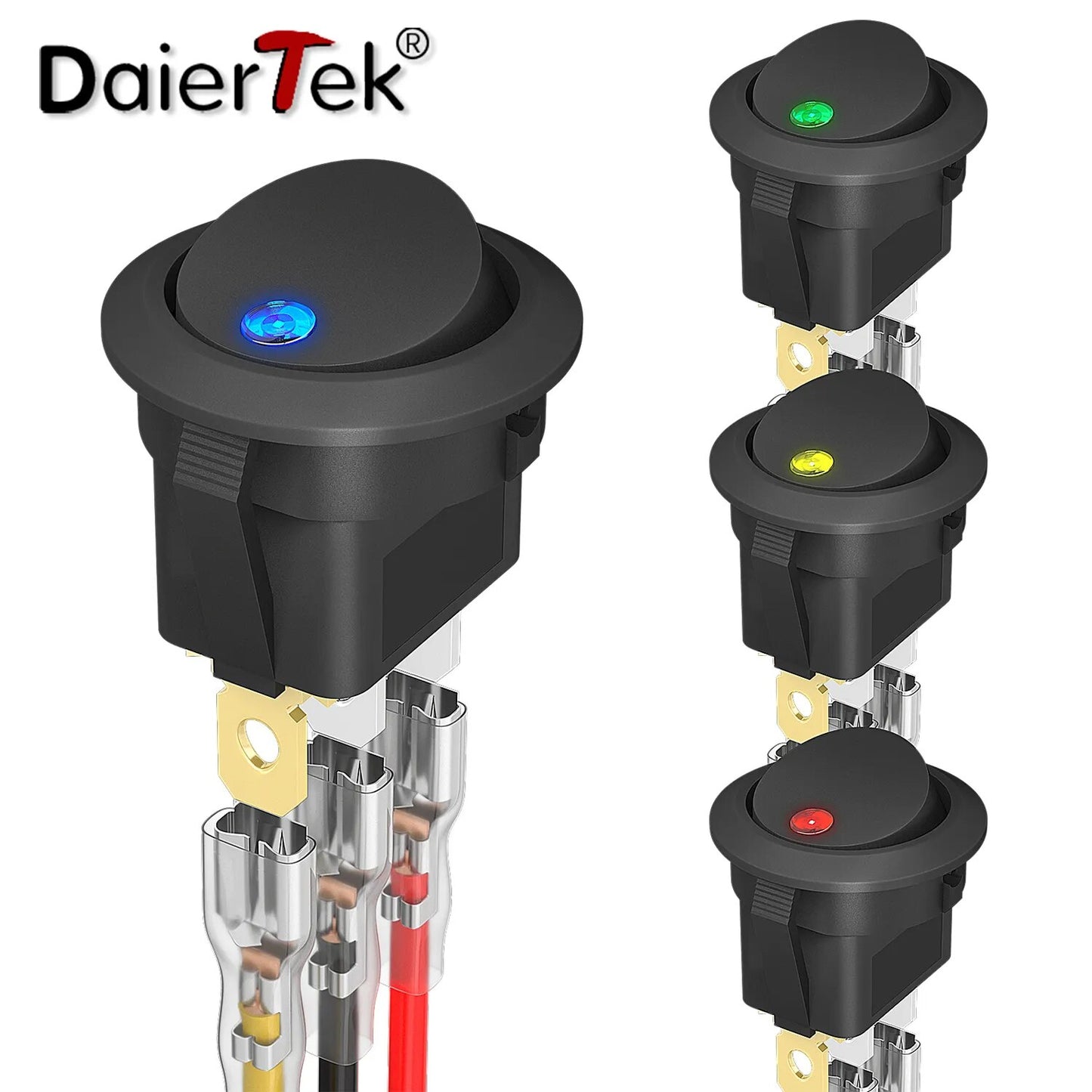 Interrupteur à bascule rond à 3 broches DaierTek 12 V 4 pièces