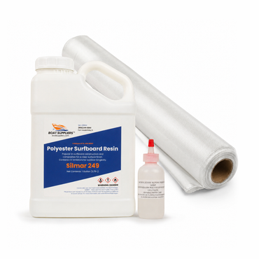 Surfboard glassing kit shortboard: gallon Silmar 249 resin with MEKP and 10 yards 4 oz cloth 30 inch