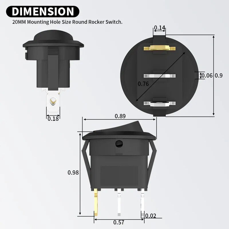 Interrupteur à bascule rond à 3 broches DaierTek 12 V 4 pièces