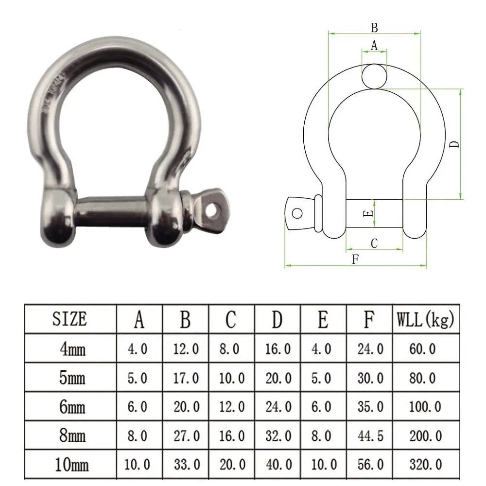 1 manille d'ancrage de sécurité en acier inoxydable 304 de 4 mm, 5 mm, 6 mm