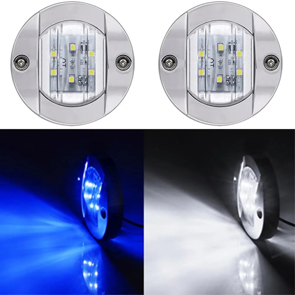 Lot de 4 feux arrière LED ronds pour tableau arrière de bateau, 12 V CC, blanc froid