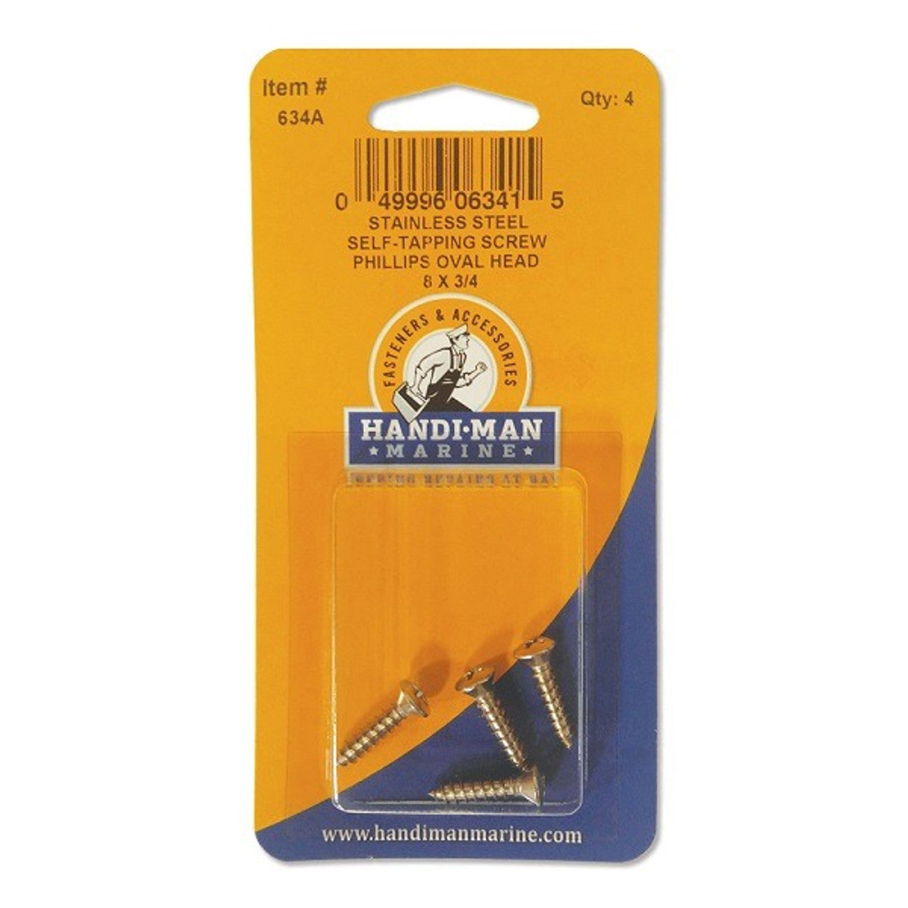 Handi-Man Phillips Self Tapping Oval Head Screw - 8" x 3/4"