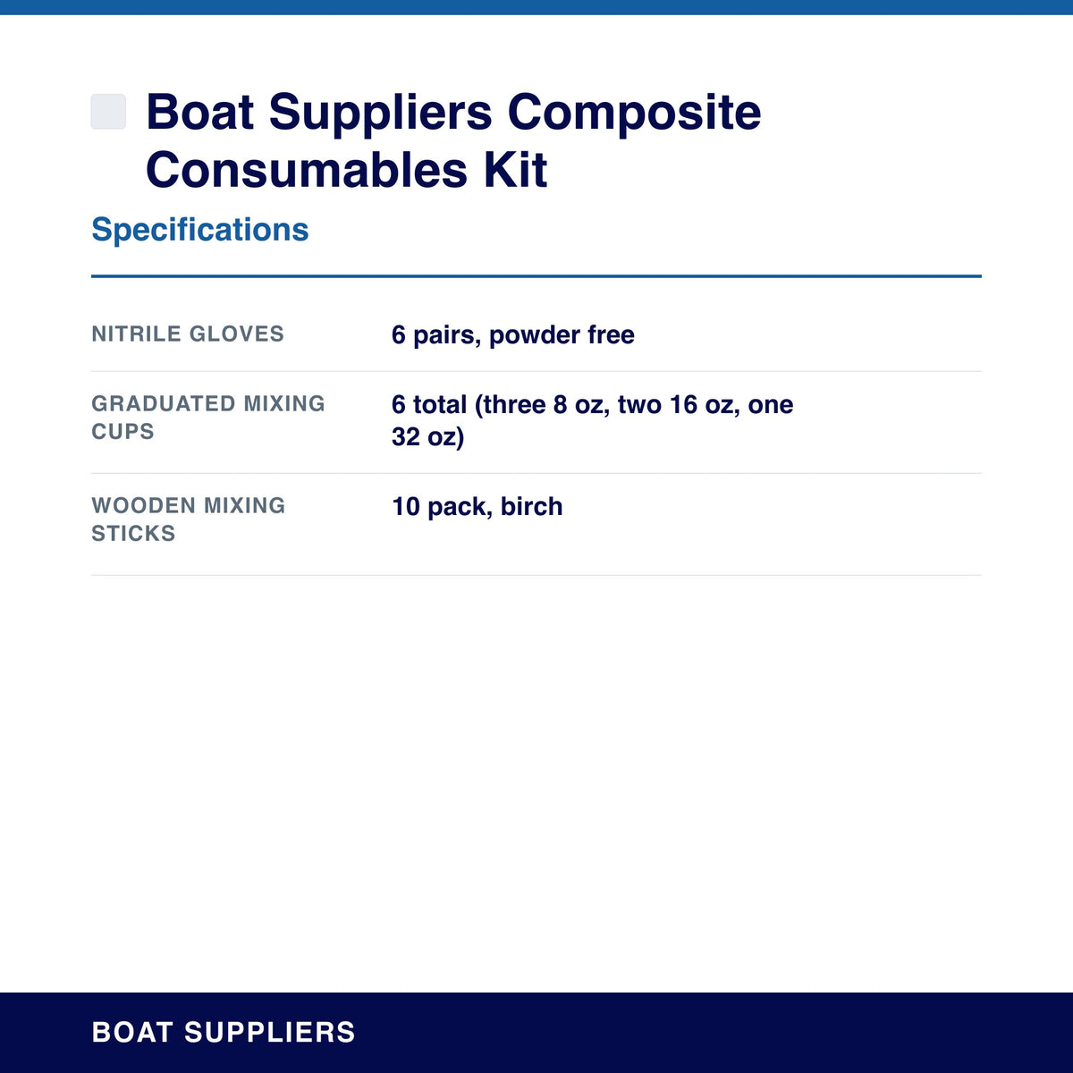 Boat Suppliers Composite Consumables Kit specifications
