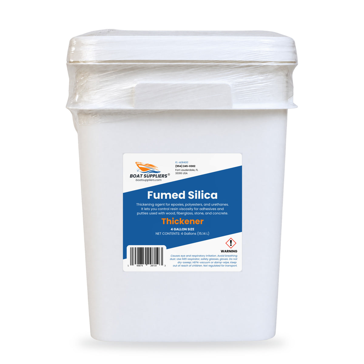 Boat Suppliers fumed silica thickener in a 4 gallon square pail