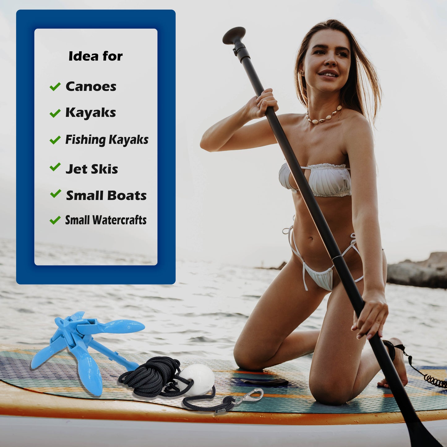 Ancre Arya Life pour kayak et planche à pagaie avec corde de 12 m (0,7 cm d'épaisseur)