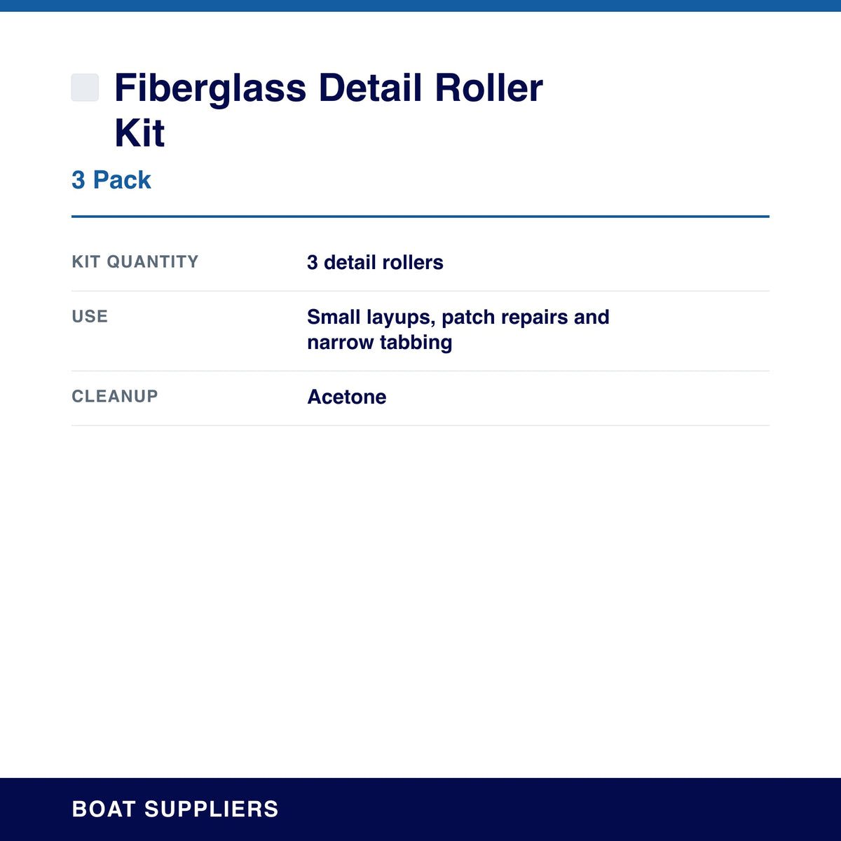 Fiberglass Detail Roller Kit specifications