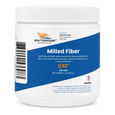1/32 inch milled fiberglass fiber in a 1 pint jar, 1 lb net weight, reinforcing filler for epoxy and polyester resin