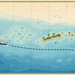 Cartoon nautical chart of the boat route from Key West, FL to Dry Tortugas (Fort Jefferson).