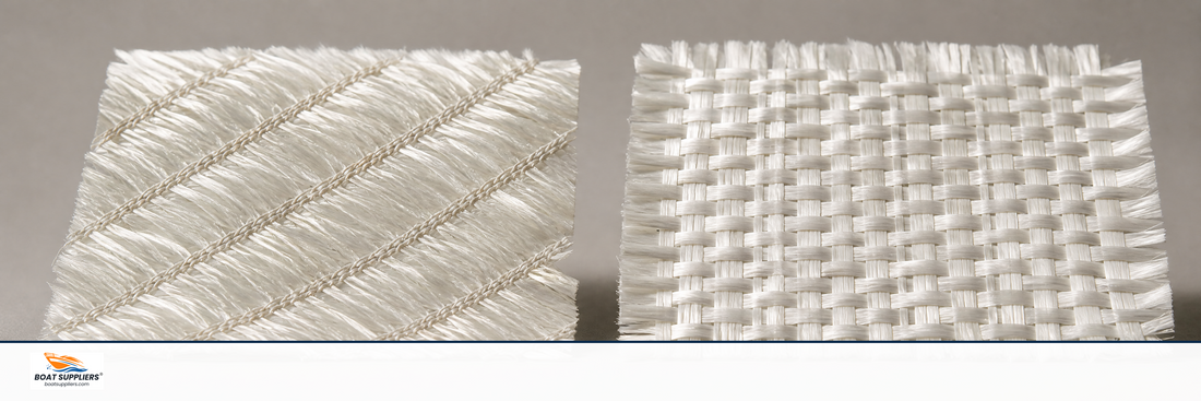 Biaxial stitched fiberglass and plain woven fiberglass swatches side by side