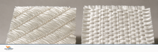 Biaxial stitched fiberglass and plain woven fiberglass swatches side by side