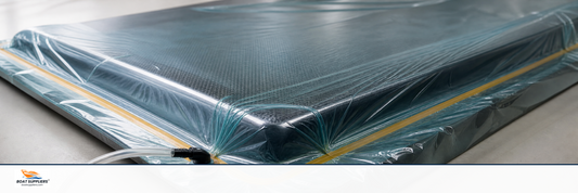 Translucent vacuum bagging film sealed over a composite layup under vacuum