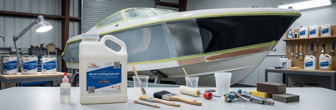Gelcoat being applied to a boat surface
