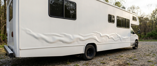 Long wavy delamination ripple along the fiberglass sidewall of a motorhome