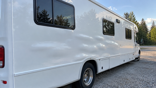 Fiberglass motorhome sidewall with several delamination bulges across a wide area
