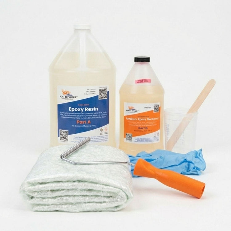 1708 fiberglass repair kit with marine epoxy resin and layup tools