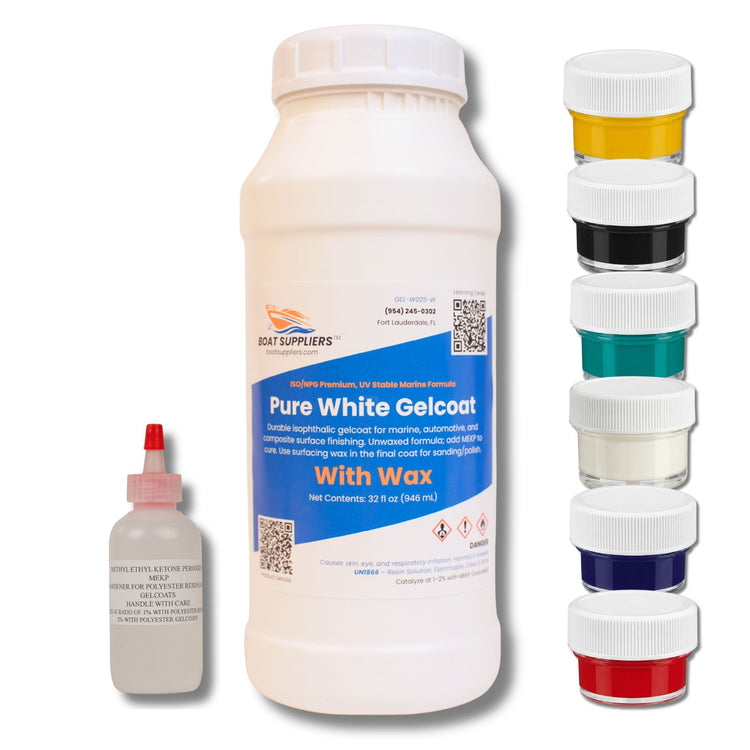 Gelcoat Repair Kit - Pure White Gelcoat Quart With Wax, Hardener & 6 Pigment Colors