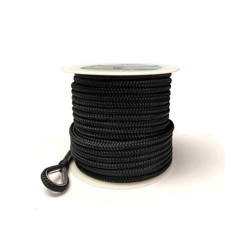 Spool of black braided anchor line with thimble, marine anchor rope