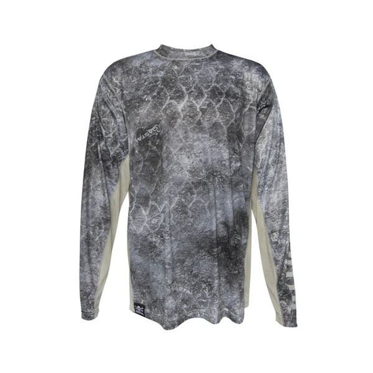 Gray camo long-sleeve performance fishing shirt, boating clothing and accessories category