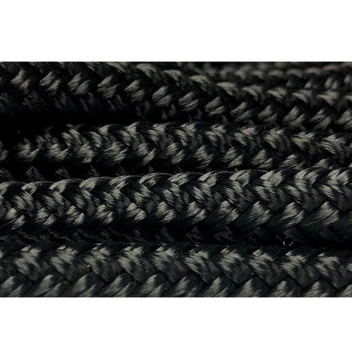 Close-up of black double braid nylon dock line rope, dock and mooring category