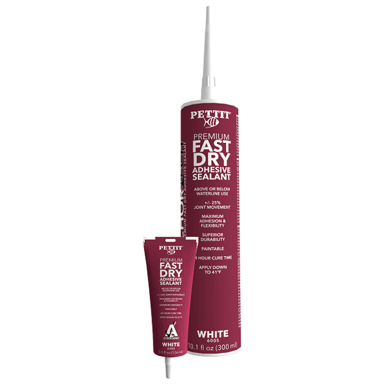 Pettit Fast Dry white adhesive sealant cartridge and tube, marine sealant and caulk