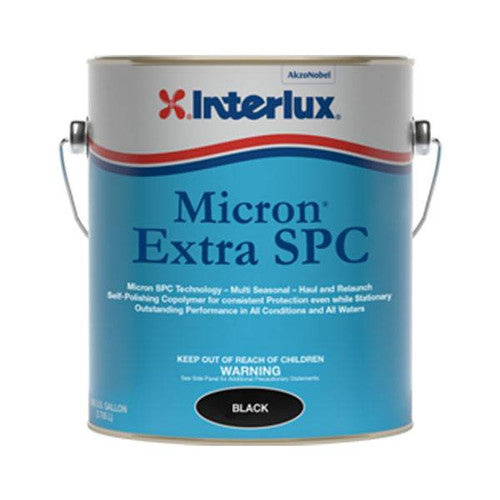 Interlux Micron Extra SPC antifouling paint gallon can in Black, marine boat paint