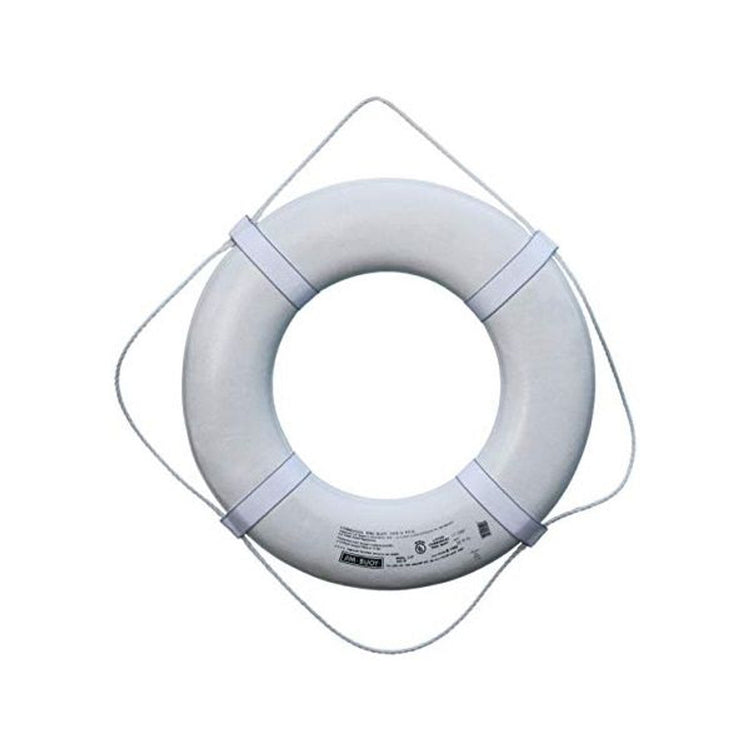 White ring life buoy with grab straps and lifeline, marine life ring safety equipment