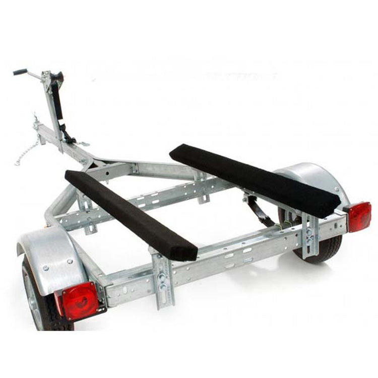 Galvanized boat trailer frame with carpeted bunks, fenders and lights, boat trailer parts