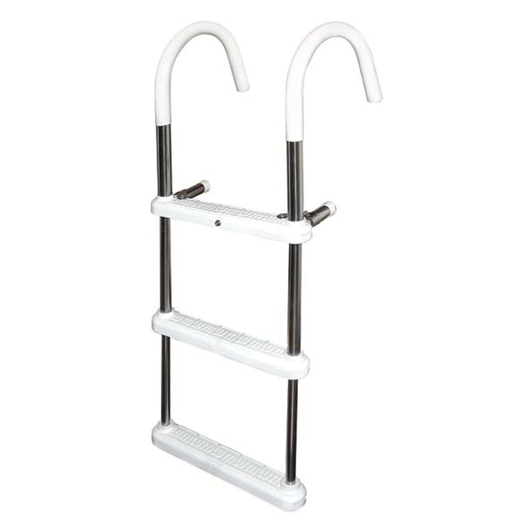 Stainless steel three-step boarding ladder with hooks, marine boat ladder