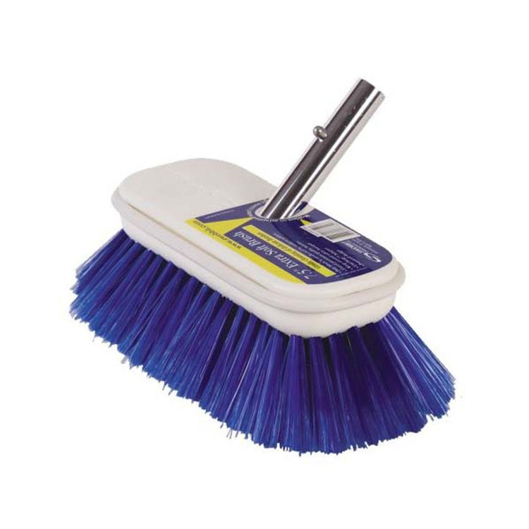 Blue soft-bristle deck scrub brush head with handle fitting, brushes and handles category