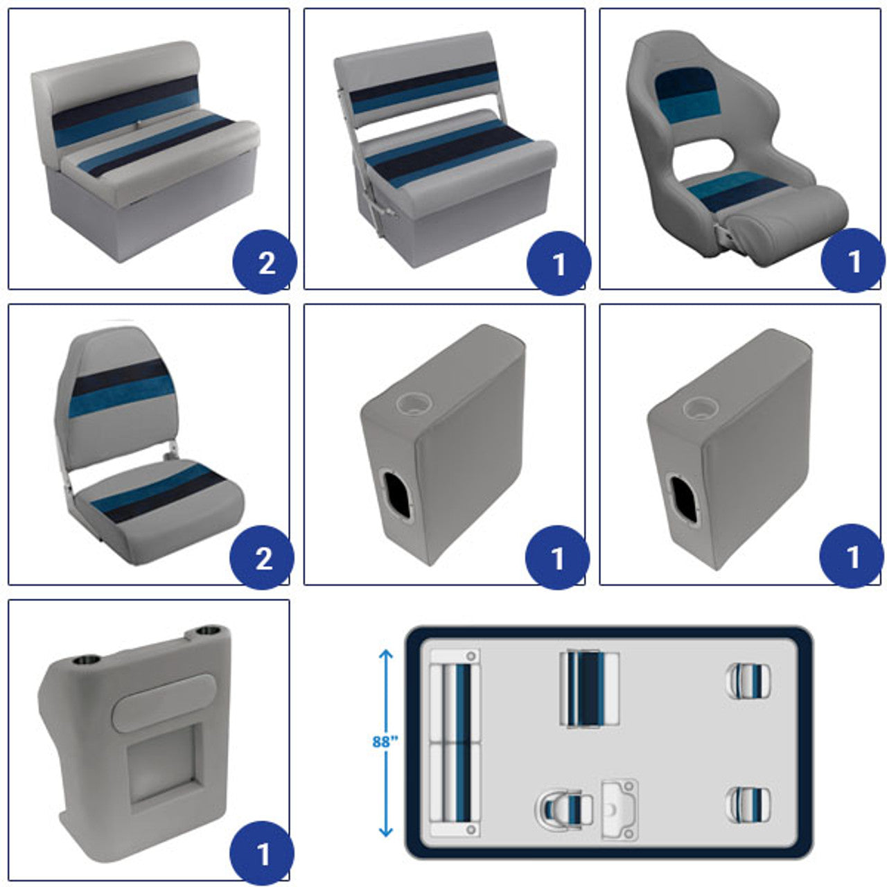 Wise Deluxe Complete 18-22' Fishing Pontoon Furniture Set