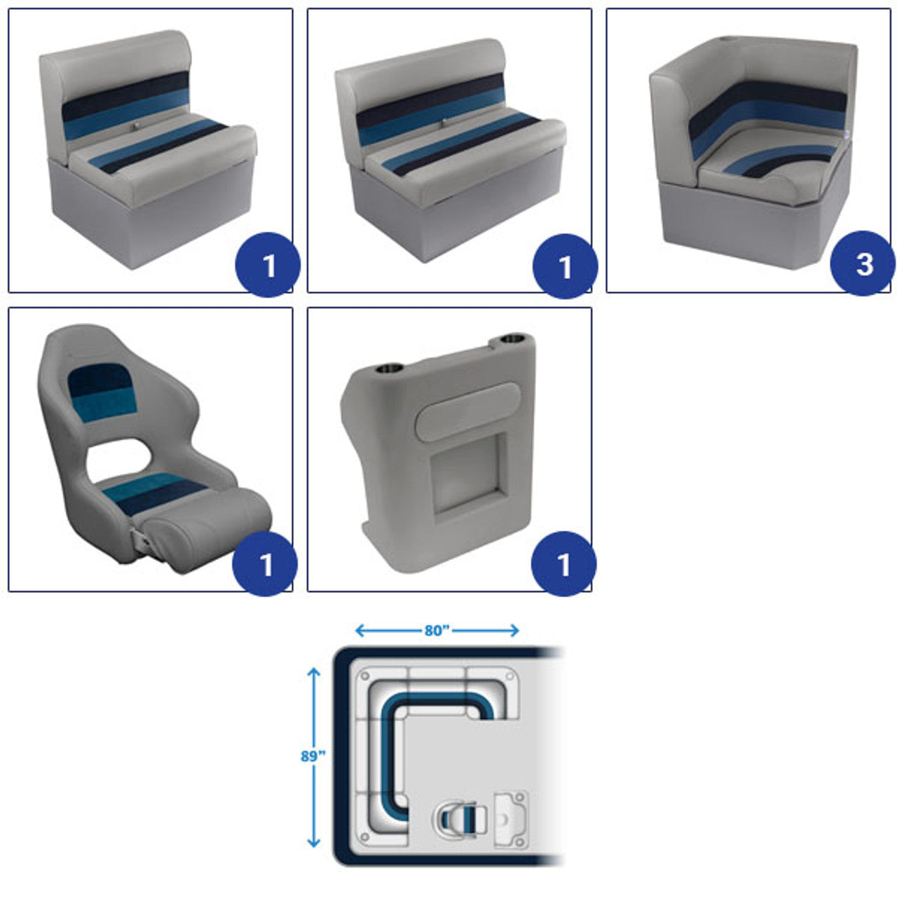 Wise Deluxe Rear "L" Pontoon Furniture Set