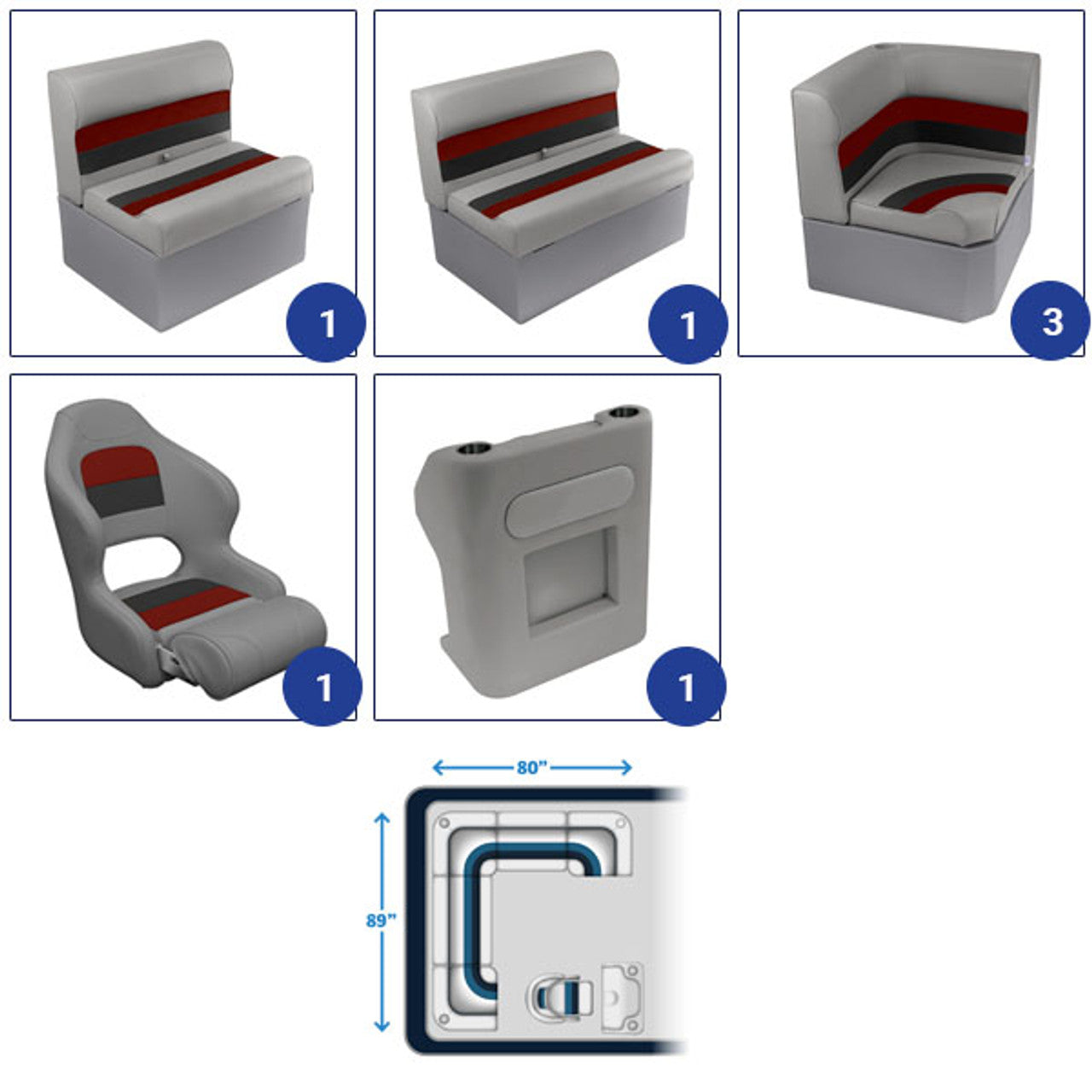 Wise Deluxe Rear "L" Pontoon Furniture Set