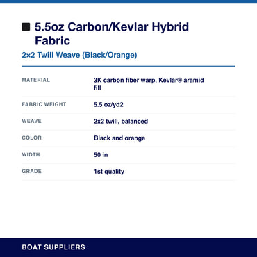 5.5oz Carbon/Kevlar® Hybrid Fabric specifications