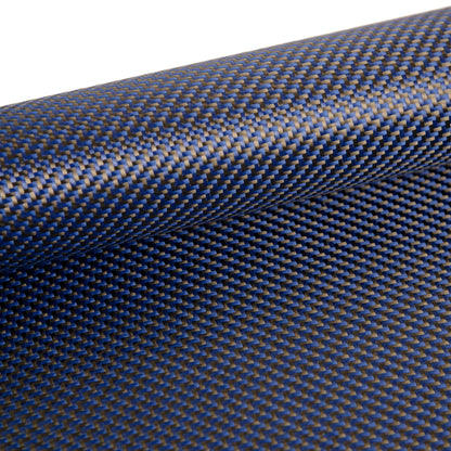 5.5oz Carbon/Kevlar Hybrid Fabric 2×2 Twill Weave (Black/Blue) - 1st Quality