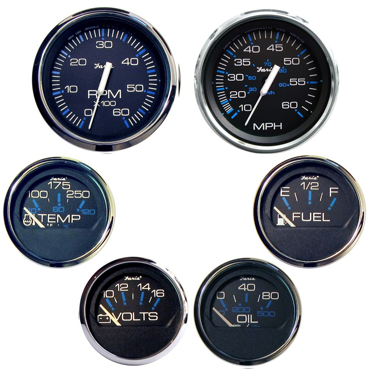 Faria Chesapeake SS Inboard Motors 6 Gauge Boxed Set - Black